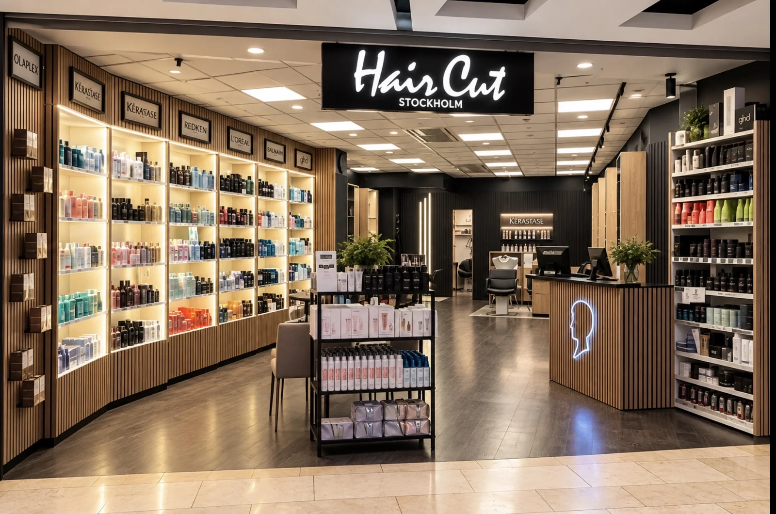 Hair Cuts entré från gångstråket i Liljeholmstorget Galleria